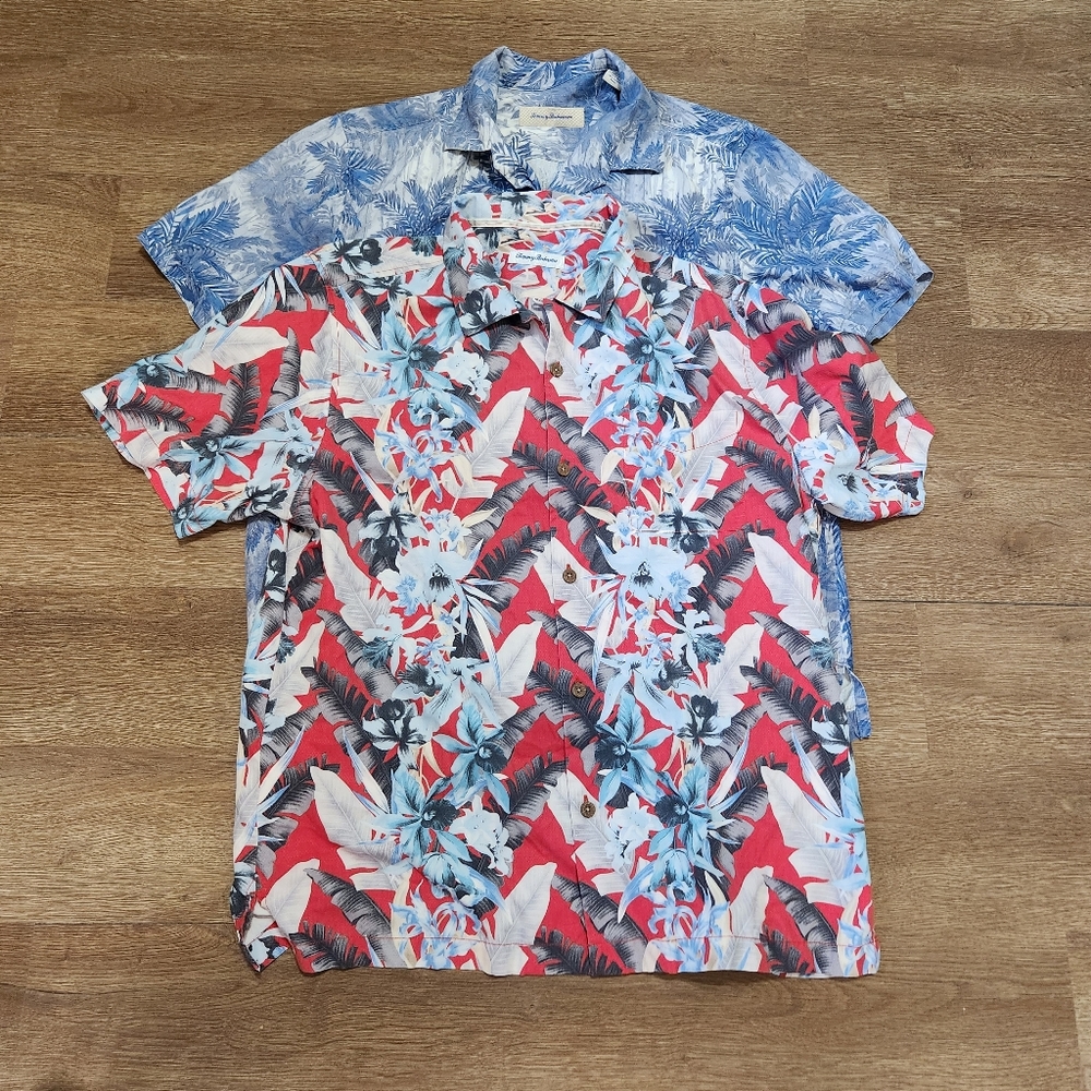 Tommy Bahama Lot Of 2 Hawaiian Shirt Silk Size L